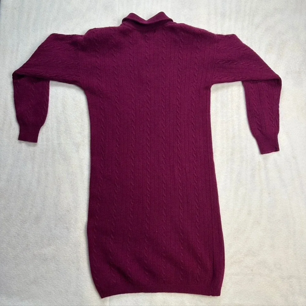 Vintage Outlander Studio Lambswool Angora Cable Knit Polo‎ Sweater Dress Pink M